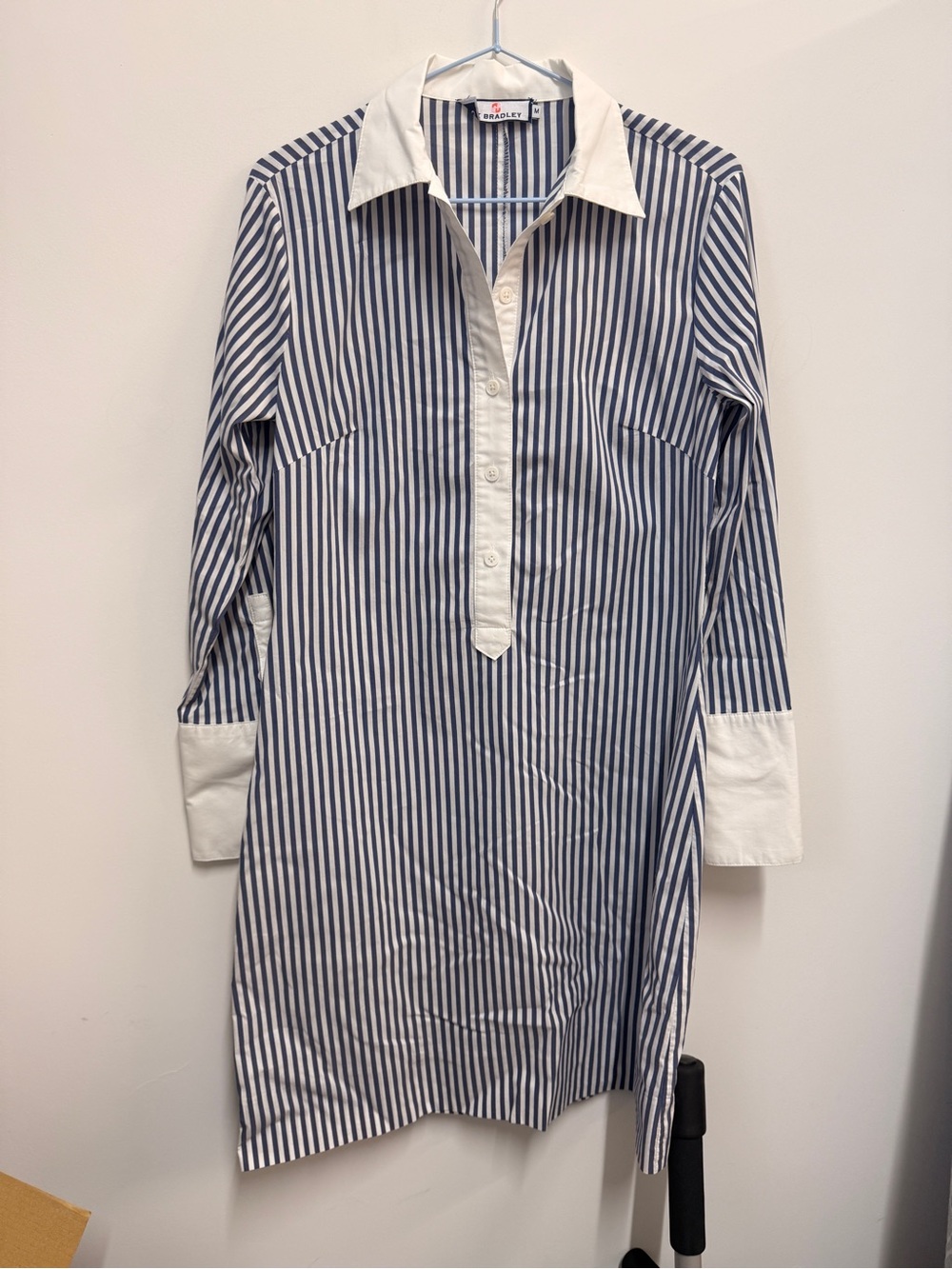 Striped Navy & White Midi Shirt Dress with Contrast Collar